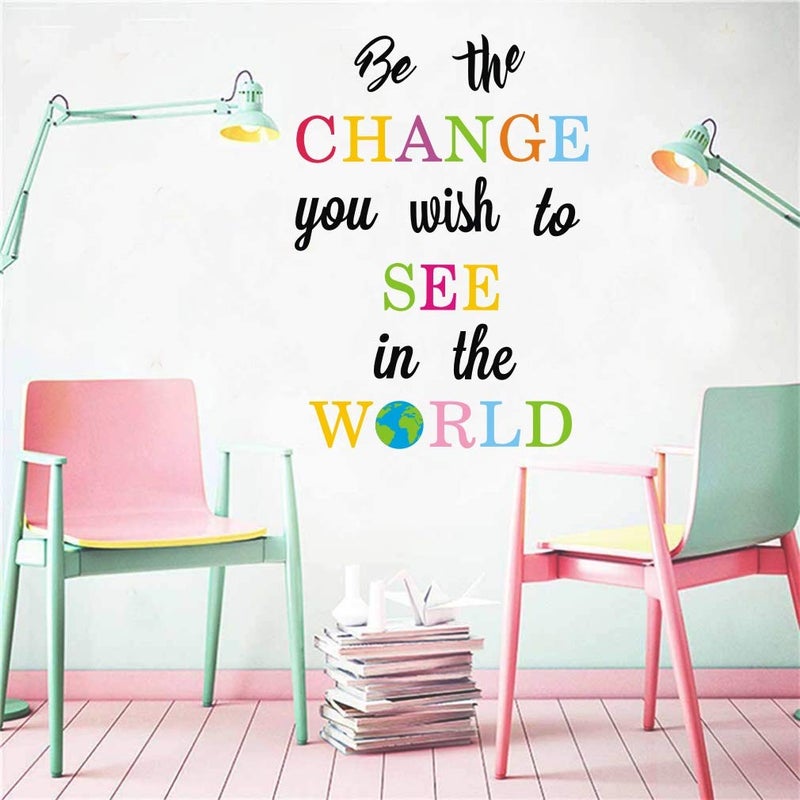 TOARTi Be The Change You Wish to See in The World Wall Decals, Inspirational Quotes Wall Stickers, Colorful Lettering Wall Art for Classroom Playroom Bedroom Decor - Image 3